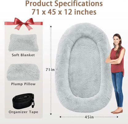 Cama de Cachorro Humana, 71''x45''x12'' Tamanho para Adultos e Pets, Cama Gigante Lavável para Pessoas e Cachorros com Espuma de Memória de 10 CM de Espessura, Cama Grande Extragrande para Cachorros