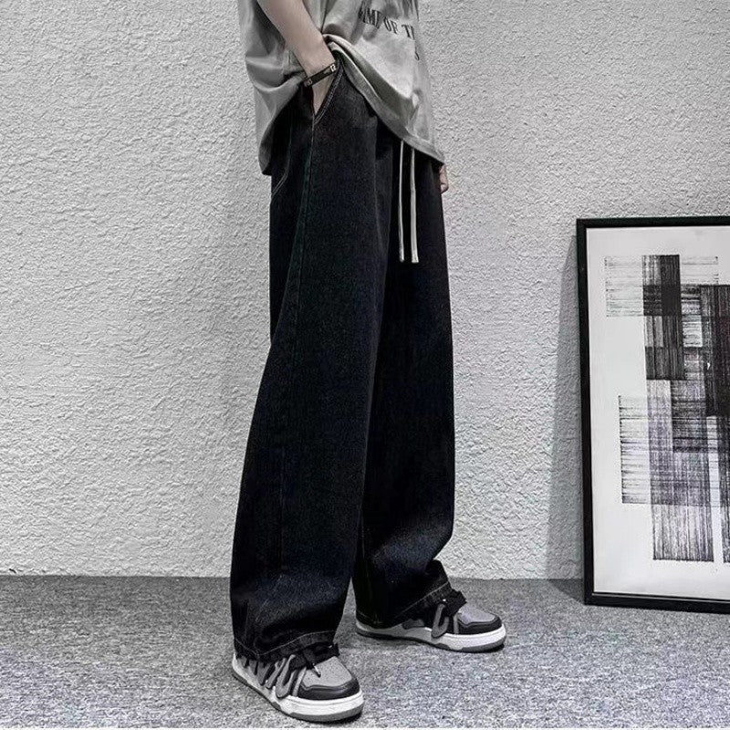Calça Jeans Masculina Coreana Versão Estudantil Casual Calça Reta Solta Perna Larga Jeans Preto Cinza Azul Jeans Baggy