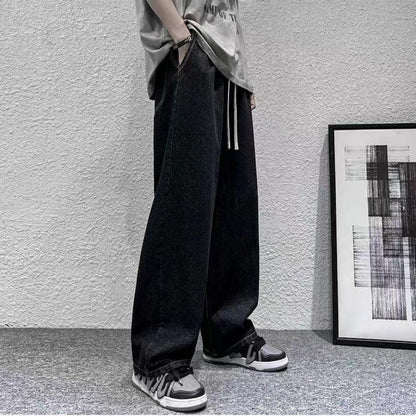 Calça Jeans Masculina Coreana Versão Estudantil Casual Calça Reta Solta Perna Larga Jeans Preto Cinza Azul Jeans Baggy