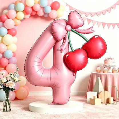 Cherry & Bow Balloon Kit Pink Number Balloons Birthday Wedding Anniversary Holiday Party Background Shooting Props