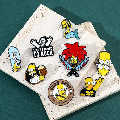 8 Peças The Simpsons Esmalte Pin Desenho Animado Bart Simpson Homer Jay Simpson Broche de Metal Jaqueta Jeans Lapela Joias Brinquedo