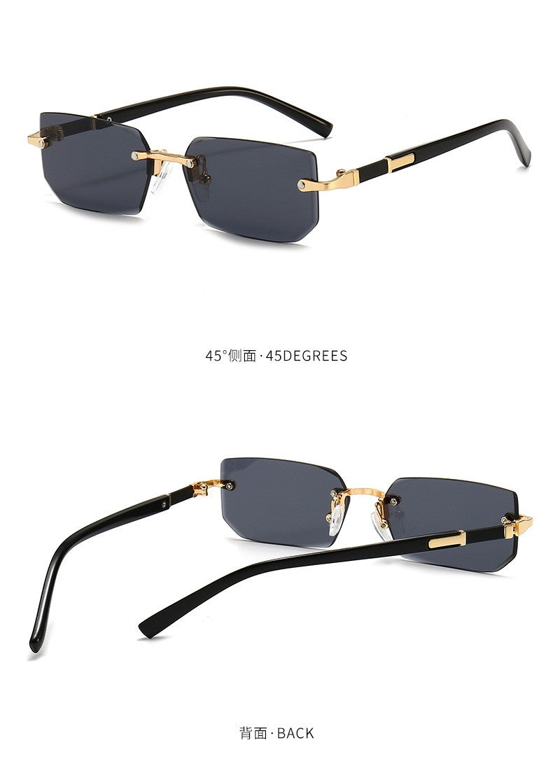 Rimless Sunglasses Rectangle Fashion Popular Women Men Shades Small Square Sun Glasses for Female Male Summer Traveling Oculos