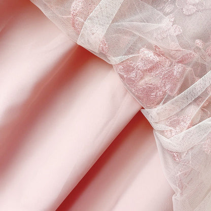 New in A-Line High Waist Embroidery 3D Flower Tulle Midi Skirt Women Spring Summer Pink Chic Elegant Mesh Party Long Skirt