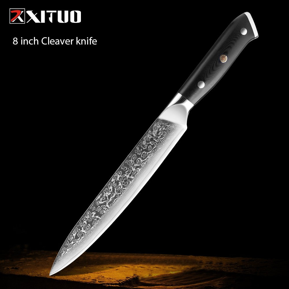 1-9 PCS Chef Knife Set Damascus Steel Kitchen Knives Razor Sharp Cleaver,Paring,Bread,Boning,Chef Special Knife With G10 Handle