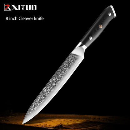 1-9 PCS Chef Knife Set Damascus Steel Kitchen Knives Razor Sharp Cleaver,Paring,Bread,Boning,Chef Special Knife With G10 Handle
