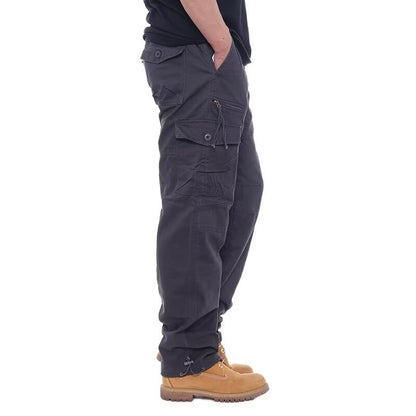 Calça Cargo Masculina de Moda Casual Esportiva com Muitos Bolsos Calça Masculina Solta Reta Elástica Calça Utilitária Versátil e Confortável