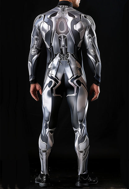 Halloween Cyberpunk Future Mechanical Armor Jumpsuit Warrior Cosplay Bodysuit Steampunk Costume Party Performance Men Zentai