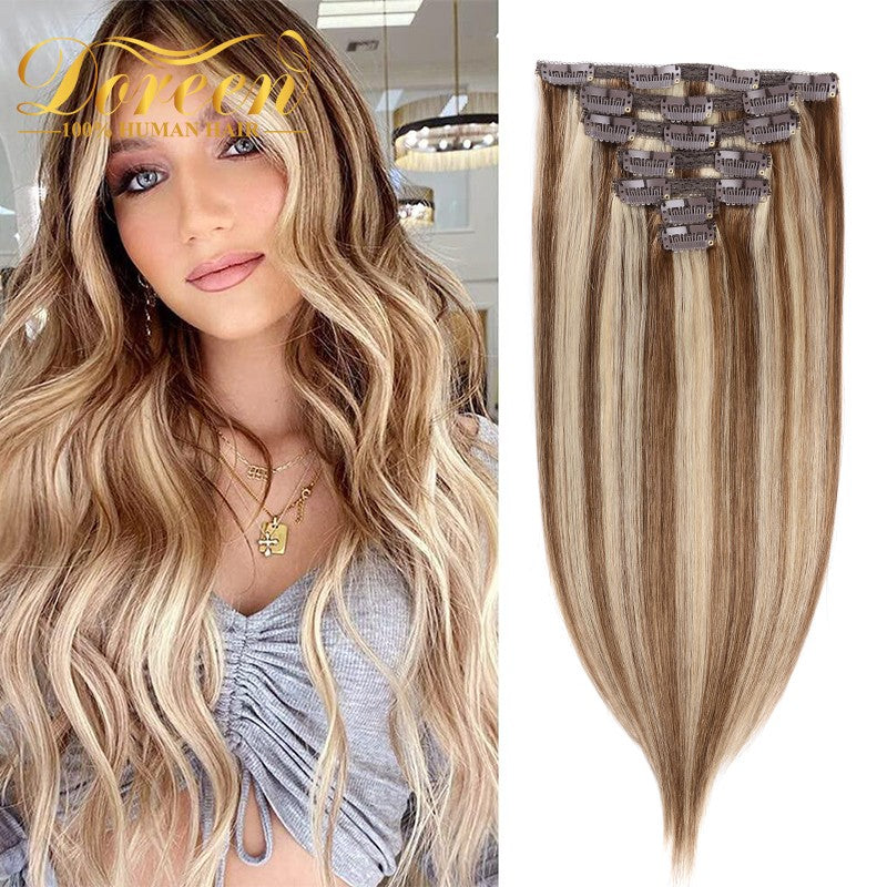 Doreen 160G 200G 240G Série Volume Cabelo Humano Liso Remy Brasileiro Com Tic Tac Extensões de Cabelo Cabeça Inteira 10 Peças 40 a 60 Centímetros