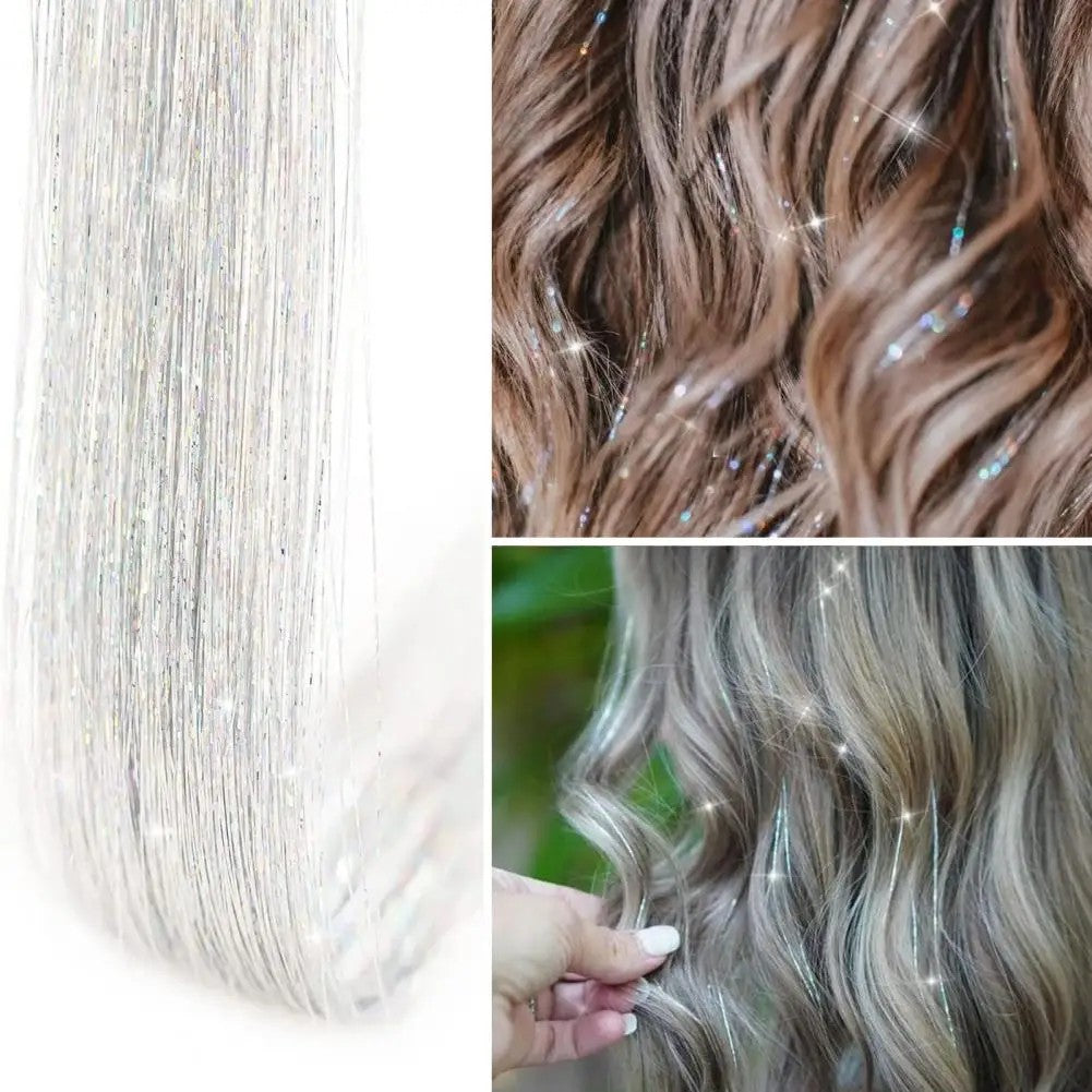 6 peças de extensões de cabelo brilhantes de 50 cm, extensões de cabelo sintéticas, presilhas de cabelo para trançar, chapéus femininos