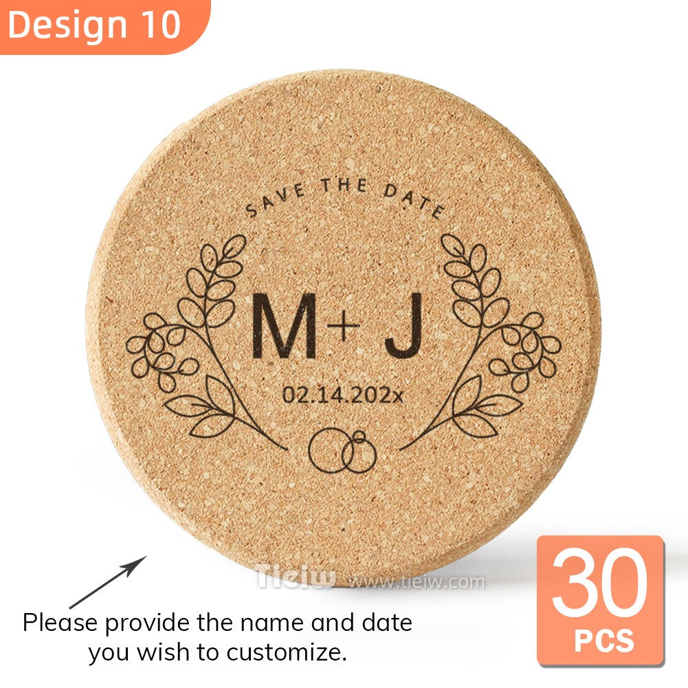 30pcs Personalized Cork Coasters-Tieiw Design-Wedding Favor for Guests Party Bridal Shower Corporate Engraved Coaster Gifts Bulk