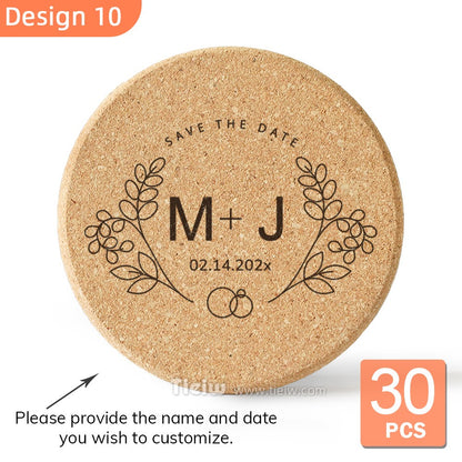30pcs Personalized Cork Coasters-Tieiw Design-Wedding Favor for Guests Party Bridal Shower Corporate Engraved Coaster Gifts Bulk