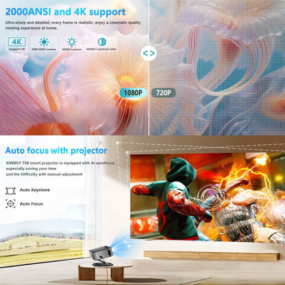 XIWBSY 40000Lumens Portable Projector 4K Android 12.0 Daylight Projector 64G 8K Video Home Theater AutoFocus Smart Proyector