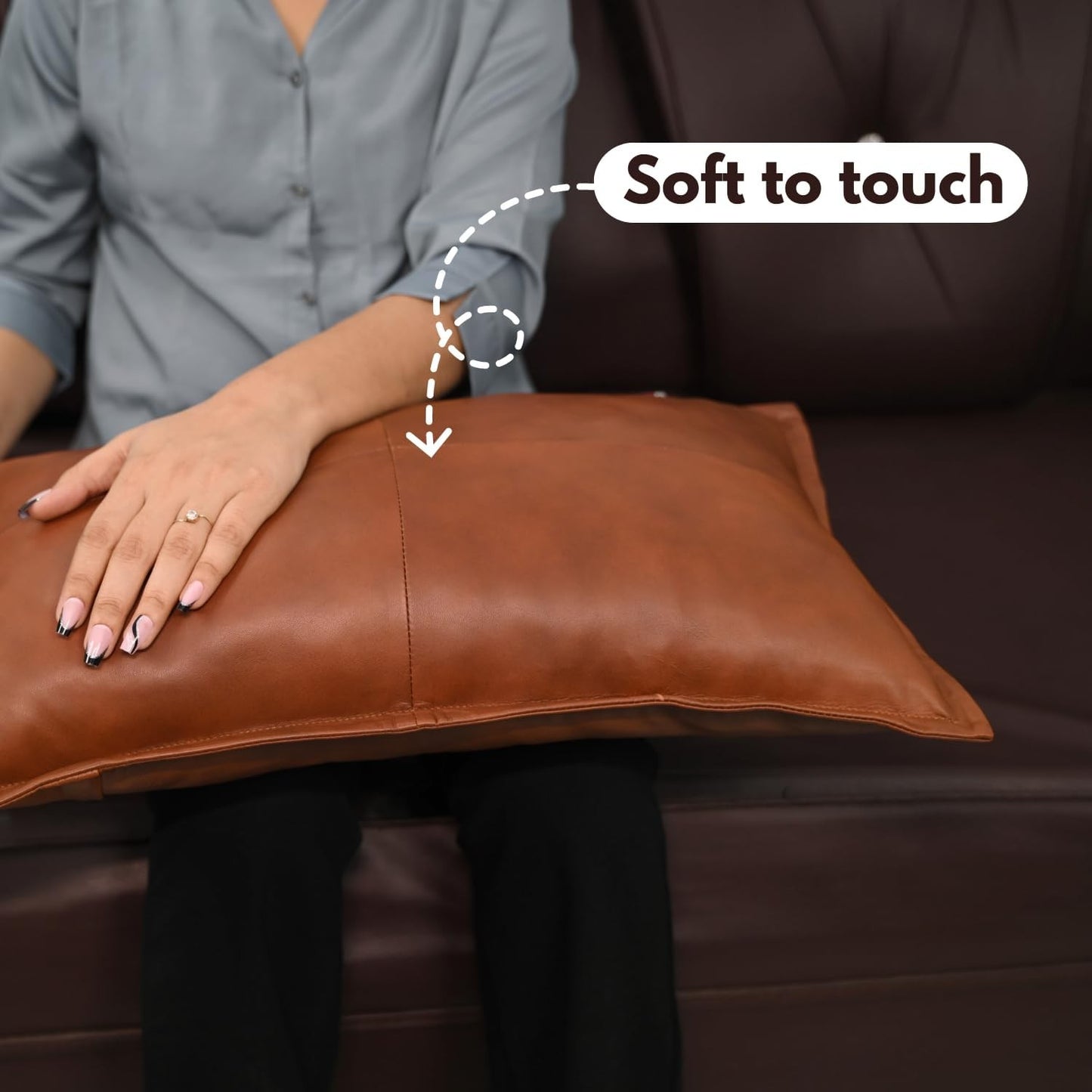 Lambskin Leather Pillow Cover - Dolly Lamb Sofa Cushion Case - Decorative Throw Cover for Living Room and Bedroom, 12x20 Inches