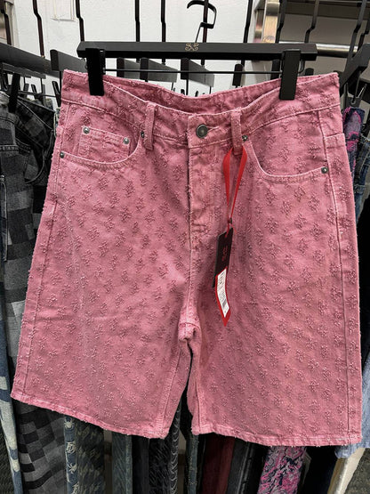 New Summer Men Distressed Short Jeans Vintage Jacquard Straight Leg Men's Denim Shorts Pants