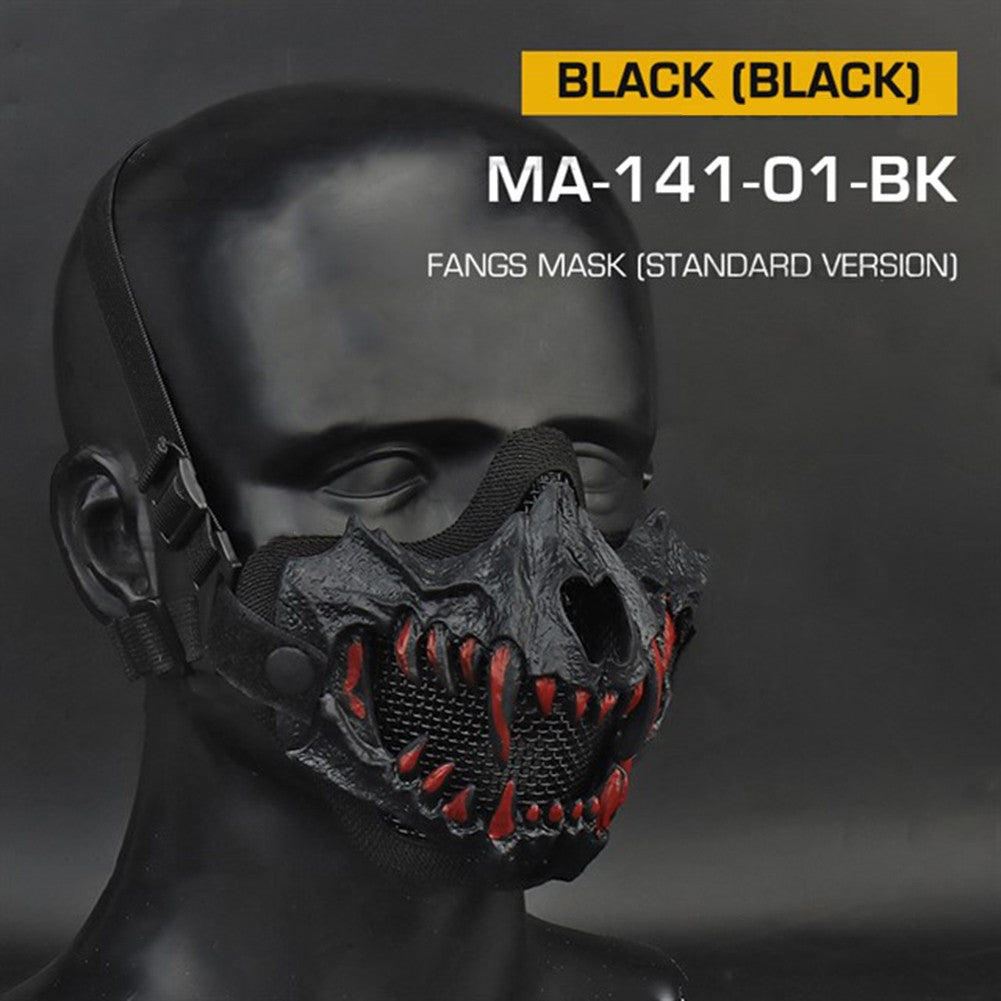 Fangs Cosplay Airsoft Mask Multipurpose Half Face Mask Adjustable Strap Breathable Headwear Halloween Horror Party Decor