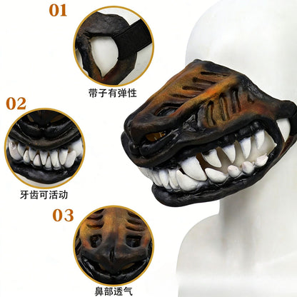 Dog Mask Halloween Mask Dinosaur Dog Mouth Latex Funny Pet Hood Movable Teeth Pet Dress Up