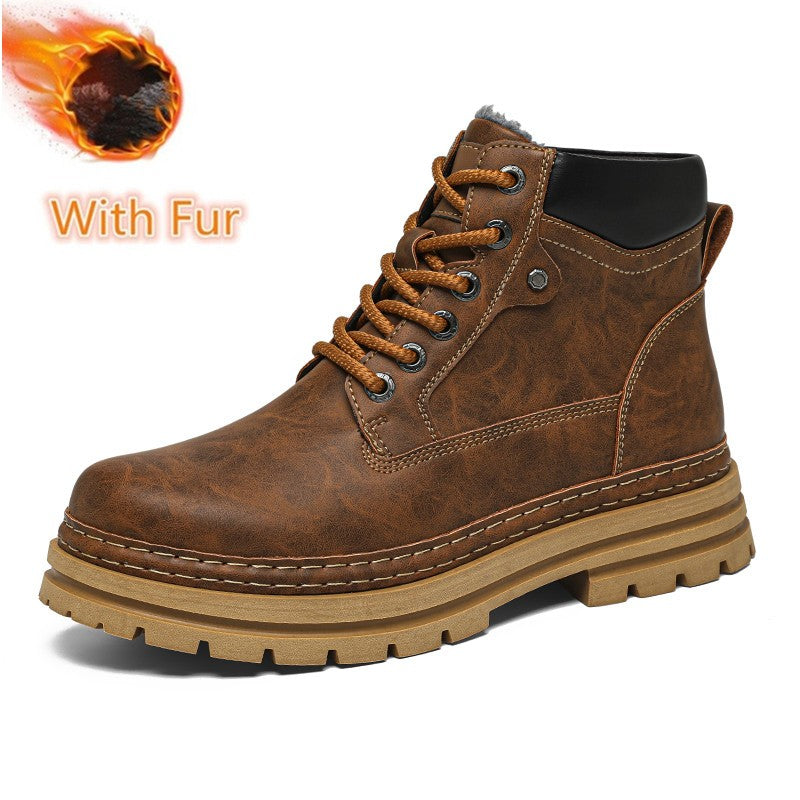Leather Ankle Boots Stylish Walking Shoes Outdoor Men Casual Footwear Winter Plush Snow Boots New Trendl Mens High Top Shoes