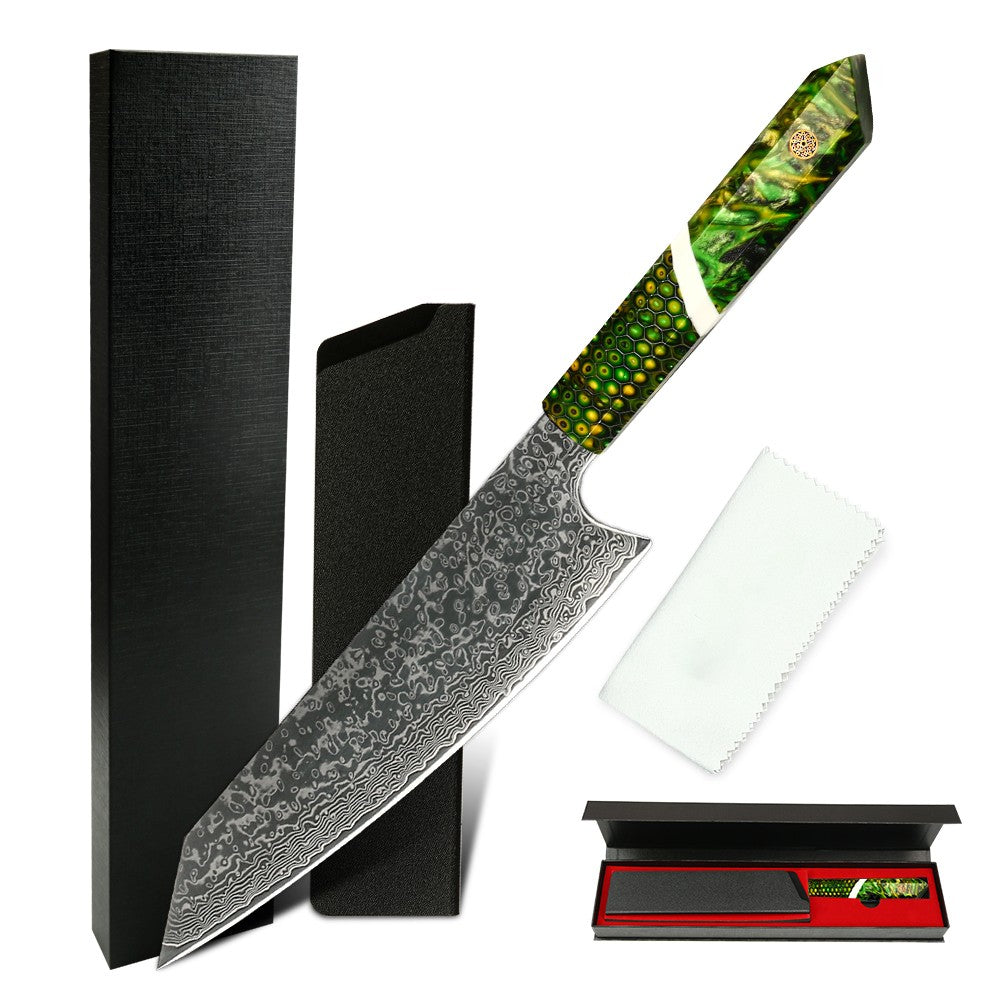 Professional Japanese Kitchen kiritsuke Knife 67-layer Damascus Steel Custom 8 inch Chef Knife with multicolour Resin Handle