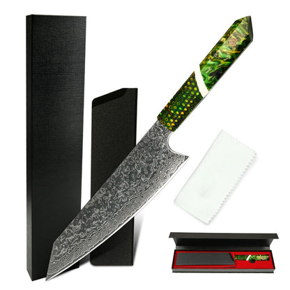 Professional Japanese Kitchen kiritsuke Knife 67-layer Damascus Steel Custom 8 inch Chef Knife with multicolour Resin Handle