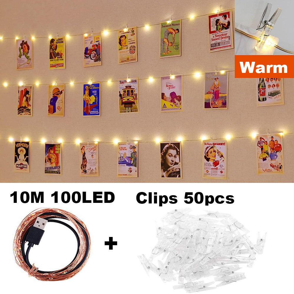 Photo Clip String Lights LED Fairy Lights Picture Clips USB Powered String Light with Clips for Bedroom Christmas Party Decor