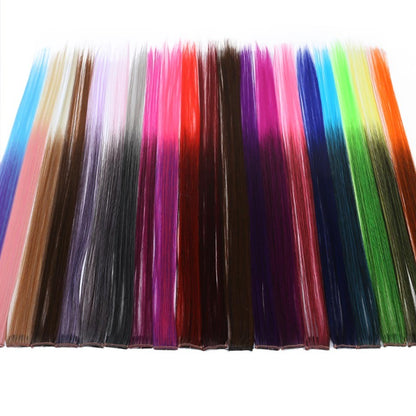 Todas as extensões de cabelo liso longo colorido para mechas, aplique de cabelo arco-íris, mecha de cabelo sintético rosa em tic-tac
