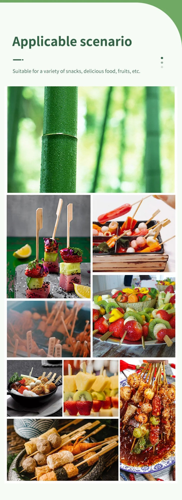 100 Varas de Bambu Descartáveis Espetos Naturais de Bambu para Churrasco Espetinhos para Churrasco, Frutas, Coquetel, Acampamento, Ferramentas de Churrasco em Festa