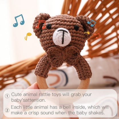 Brinquedos de Crochê para Bebês Chocalho de Animal Desenho Animado Chocalhos Musicais para Bebês Chocalho de Dentista Kawaii Brinquedo de Bebê 0-12 Meses Brinquedos Montessori