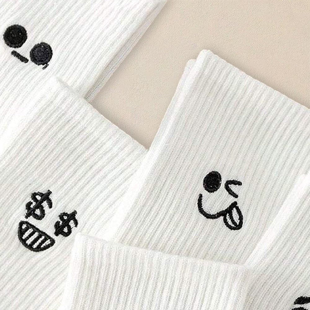 5/10/20 Pairs Men White Cartoon Socks Trendy Versatile Expression Socks With Simple Soft Breathable Comfortable Casual Socks