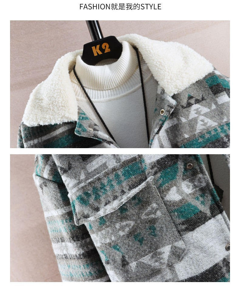 High-quality Woolen Jacket Men's Retro Print Casual Business Trench Coat Winter Keep Warm Short Overcoat Streetwear Men Clothing