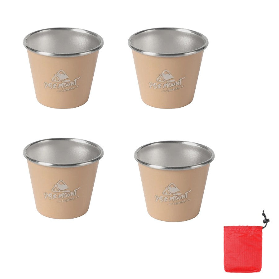 Conjunto de 4 Canecas de Aço Inoxidável, para Acampamento ao Ar Livre, Caneca de Café Empilhável para Viagem, Piquenique, Churrasco, Caminhada - Presente de Feriado
