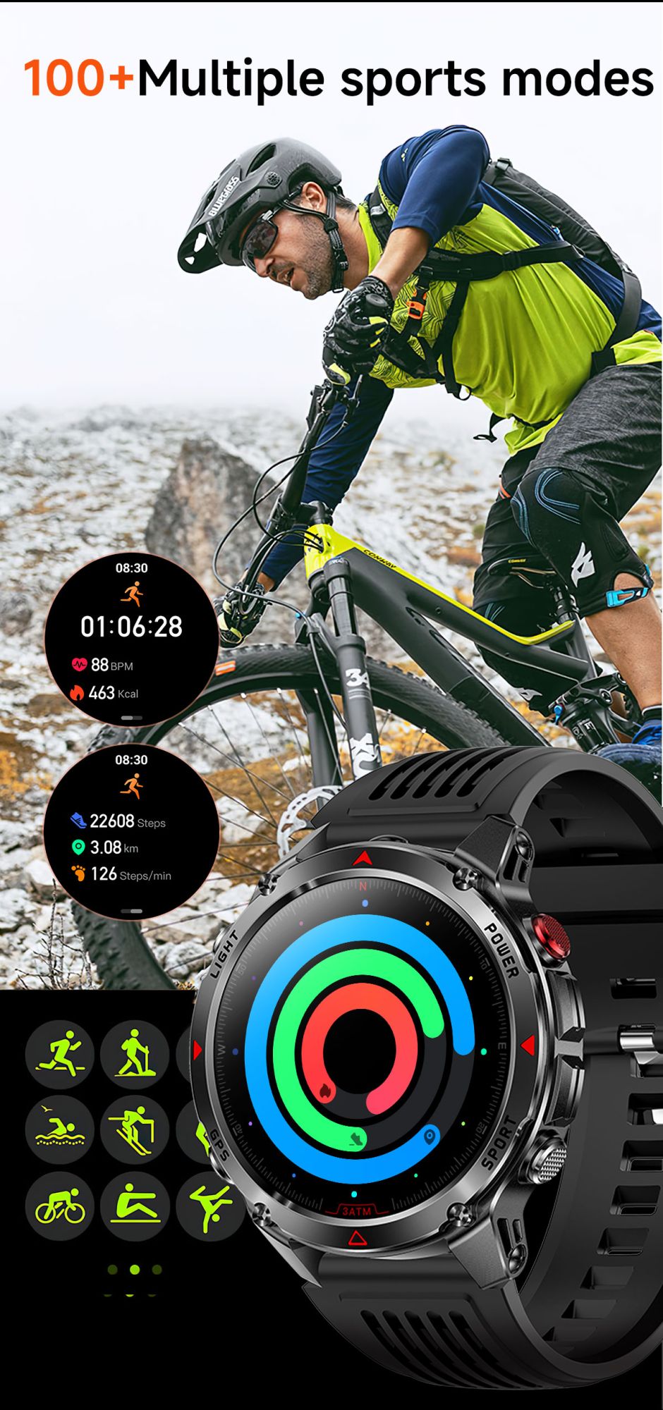 2025 Novo Smartwatch Profissional GPS Esportivo ao Ar Livre Corrida Rastreamento GPS Natação Bússola Altímetro 3ATM Pulseiras Esportivas Masculino