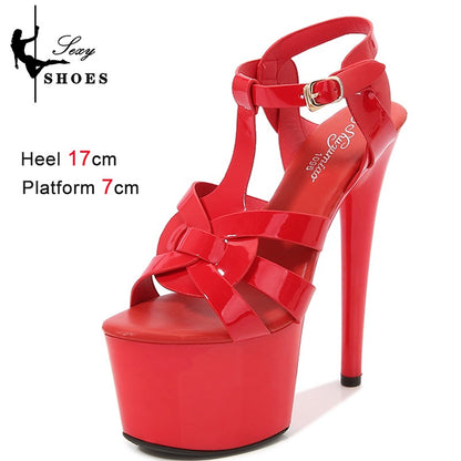 7Inches 17cm Beige Club High Heels Starry Sky Platform Party Pole Dance Women Sandals High-heeled Sandals Gothic Fetish Pumps