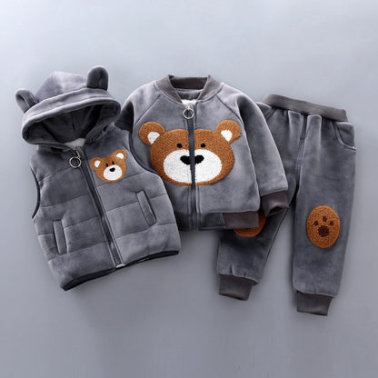 3PCS Winter Autumn Toddler Baby Boys Girls Clothes Baby Sweaters Coat +Pants +Hooded Vest Outfit Set Infant Warm Clothing Suits