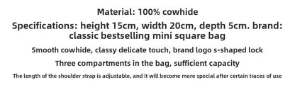 French niche design women's bag, top layer cowhide small square bag, premium texture tofu bag, single shoulder crossbody bag