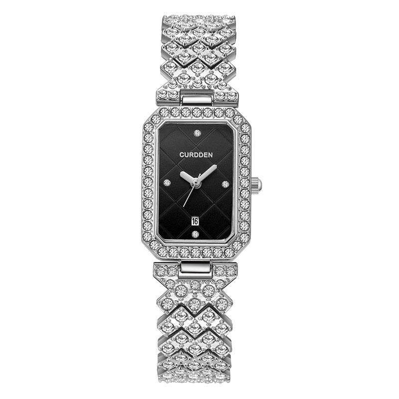 Original CURDDEN Brand Rectangular Watches For Ladiies Fashion Casual Alloy Band Diamond Luxury Quartz Watch Silver Montre Femme
