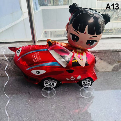 1PC 3D Cartoon Foil Balloons Elephant Stand Walking Balloon With Wheel For Kids Birthday Party Decoration Baby Shower