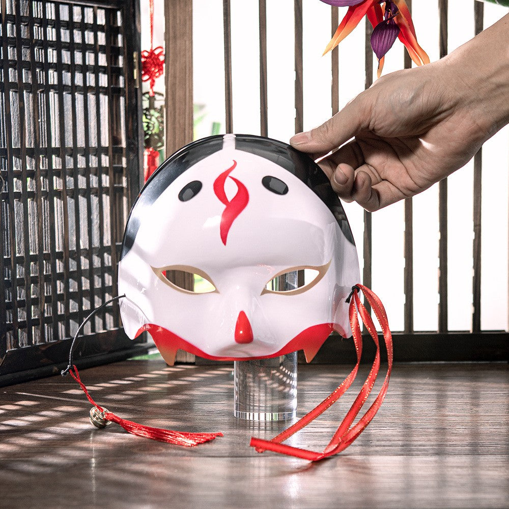 Half Face COS Ancient Style Red Makeup Awakening Headwear Face Mask Japanese Fox Halloween Mask