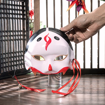 Half Face COS Ancient Style Red Makeup Awakening Headwear Face Mask Japanese Fox Halloween Mask