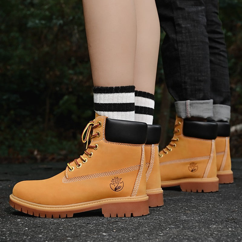 Boots Men High Top Boots High Quality Women Leather Shoes Fashion Outdoor Sneakers Men Lace Up Non-Slip Ankle Boots for Couple
