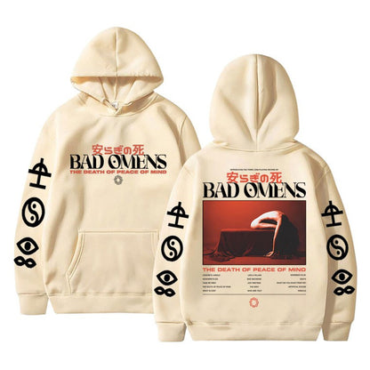 2025 Autumn/winter Bad Omen Band Peace of Mind Dead Music Album Printed Hoodie Men's Pure Cotton Rock Retro Warm Sweatshirt