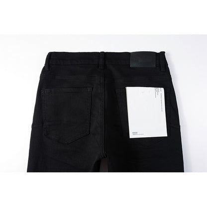 The Best Seller American High Street Men's Distressed Blank Black Stretch Skinny Button Fly Ripped Jeans Pants