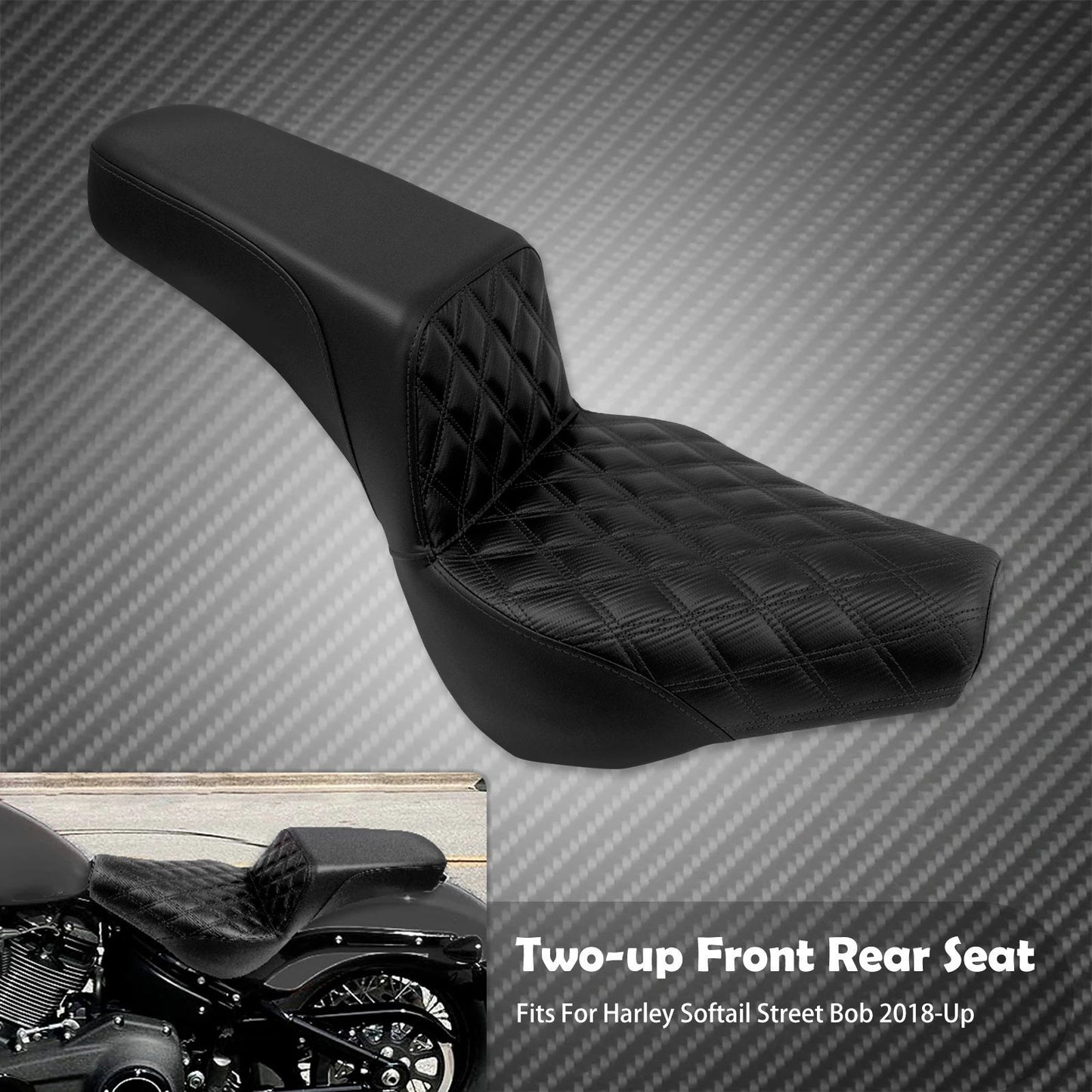 Assento Dianteiro Traseiro de Couro Preto Para Piloto e Passageiro de Moto Harley Softail Street Bob FXBB 2018-2024 2025
