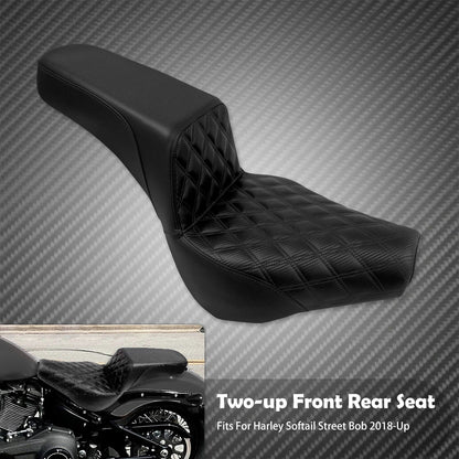 Assento Dianteiro Traseiro de Couro Preto Para Piloto e Passageiro de Moto Harley Softail Street Bob FXBB 2018-2024 2025