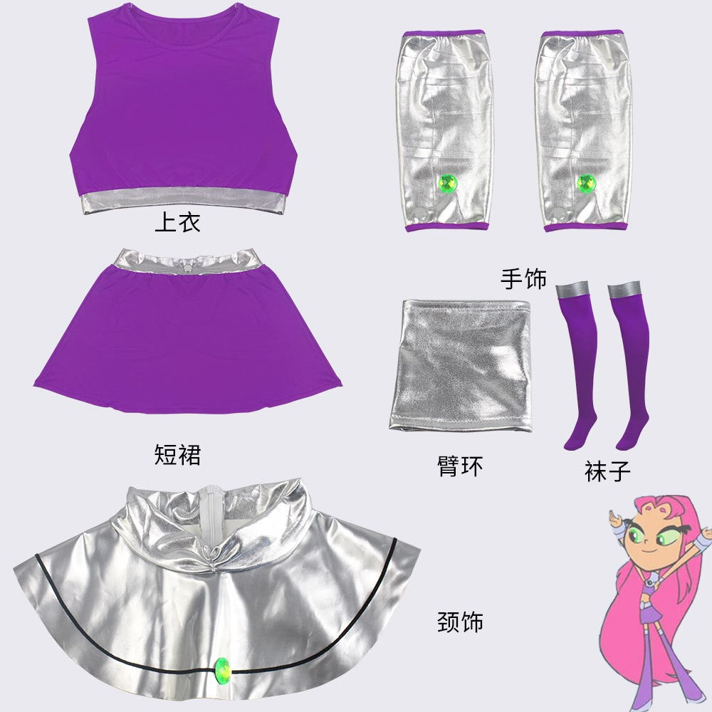 Teen Titans Raven & Starfire Cosplay Costume, Starfire Cosplay Outfit, Halloween Party Stage Performance Costume
