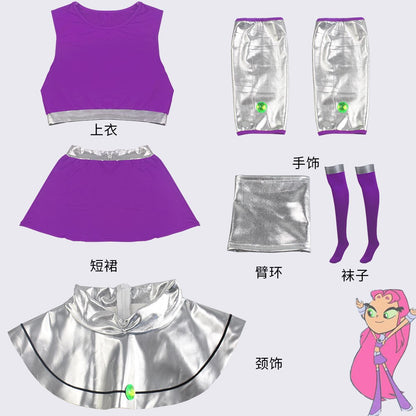 Teen Titans Raven & Starfire Cosplay Costume, Starfire Cosplay Outfit, Halloween Party Stage Performance Costume