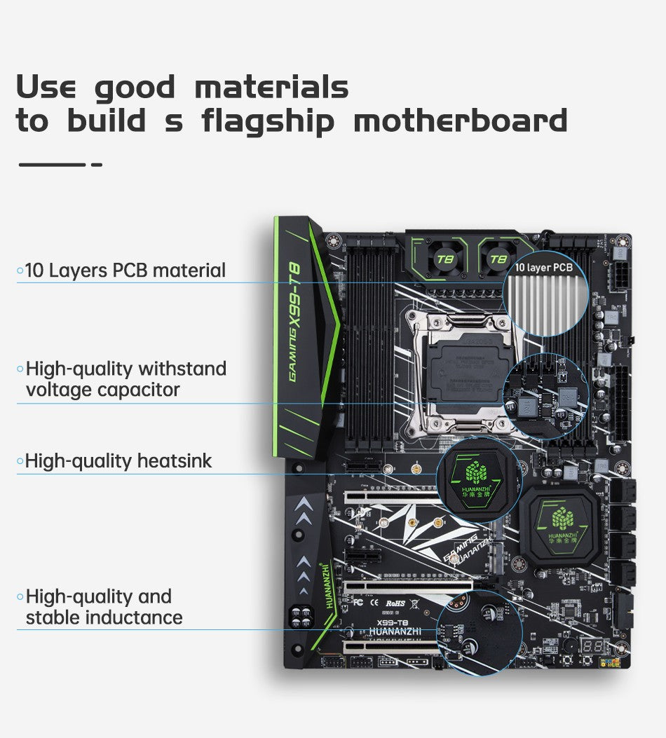 Placa-mãe HUANANZHI X99 T8 LGA 2011-3 XEON X99 compatível com Intel E5 2696 2678 2676 2673 2666 V3 com suporte a memória DDR3 RECC NVME