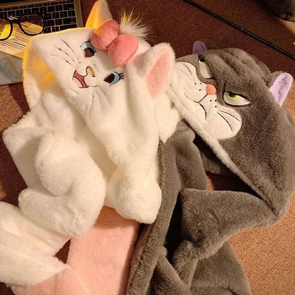 Novo Chapéu de Gato Marie da Disney Lúcifer Criativo Anime de Alto Valor Secundário Inverno Engrossado Quente Proteção de Orelha Integrado Boné Cachecol