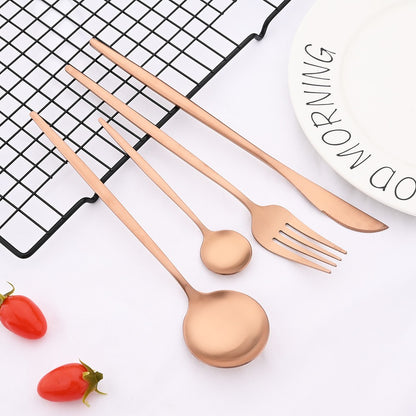 Conjunto de Talheres 24 Peças Preto Fosco em Aço Inoxidável para Cozinha, Faqueiro de Bife, Garfo, Colher, Louça de Mesa