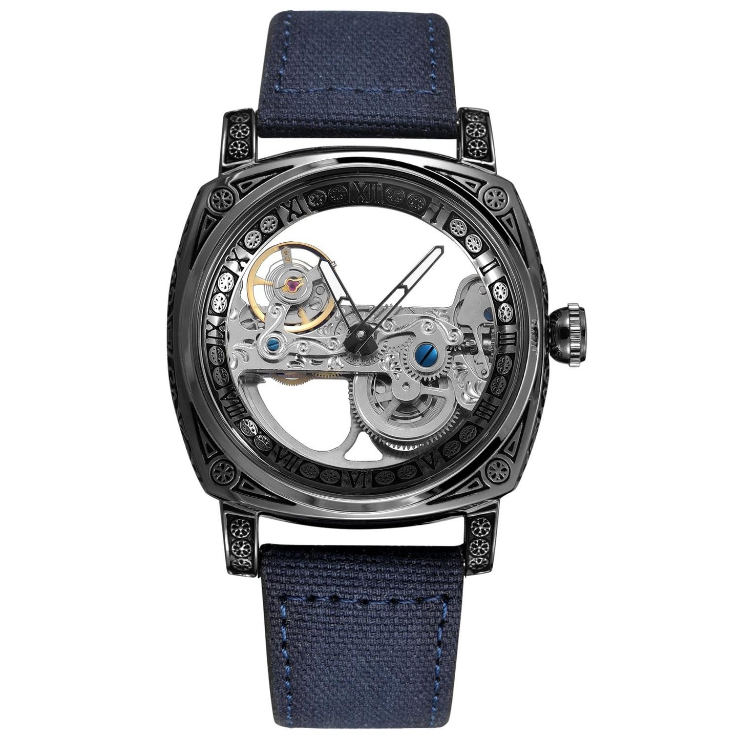 FORSINING High-end Luxury Gold Skeleton Mechanical Man Watch Automatic Movement Clock Stainless Steel Male Bronze Wrist Watches