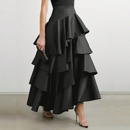 VONDA Plus Size Women Party Skirt 2024 Street High Waist Fashion Multi Layered Ruffled Hem Long Maxi Skirts Elegant Swing Bottom